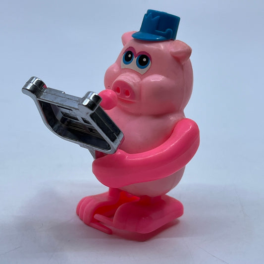 Vintage TOMY Wind Up Toy Pink Pig With Xylophone Not So Grand Band WORKS TH9