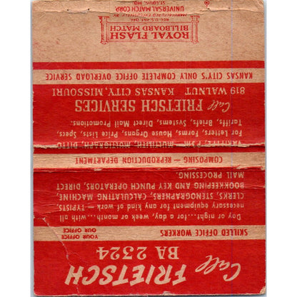 Frietsch Office Emergency Service Kansas City Wide Advertising Matchbook SA6-M7