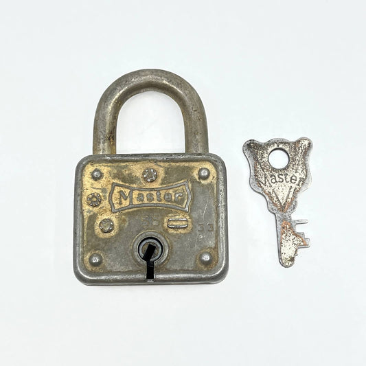 Antique Master 55 Lock with Key 1920s Small Steel Pad Lock SD5