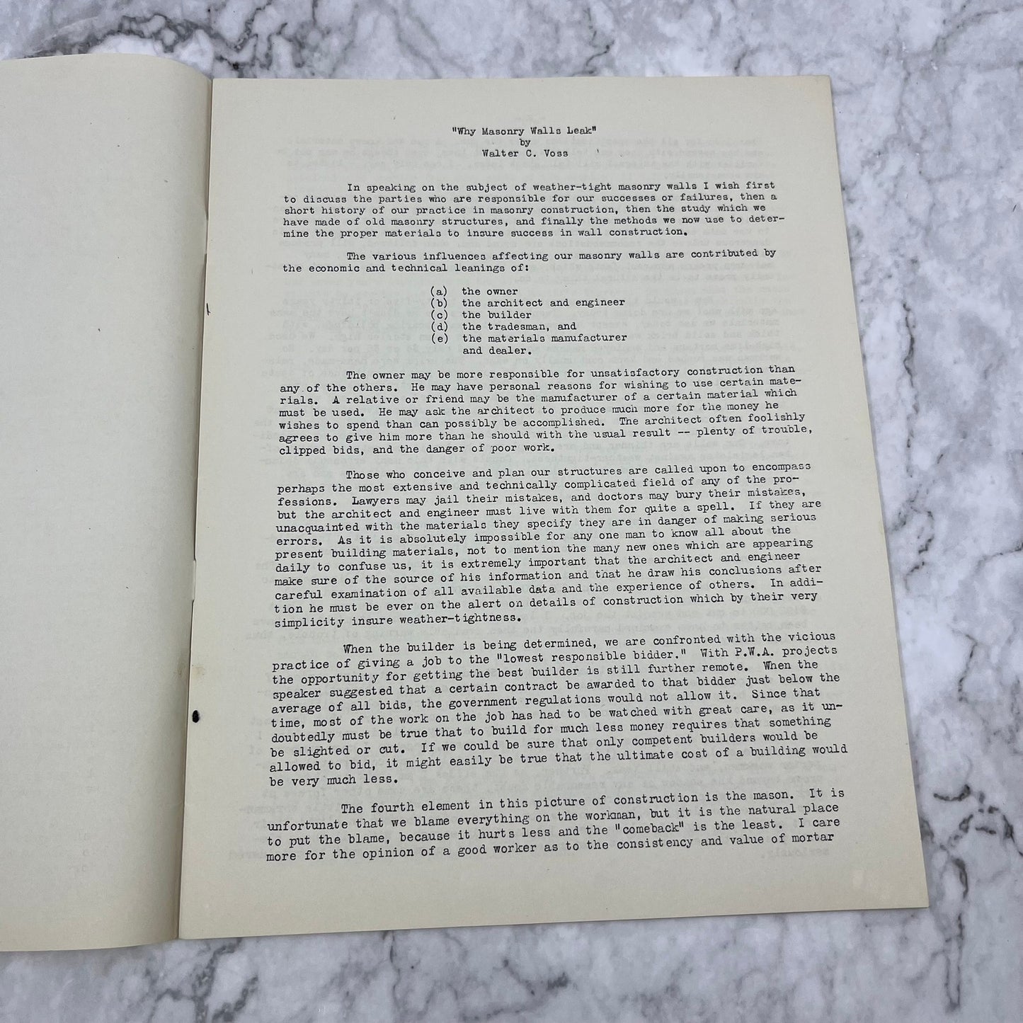 1938 Report Why Masonry Walls Leak Presentation Walter C. Voss L4-2