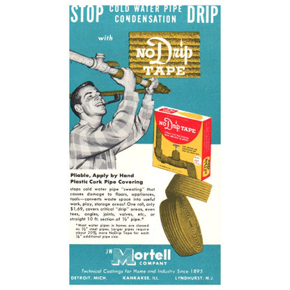 1950s MCM Advertising Leaflet Mortell No-Drip Tape for Plumbing Pipes SE4