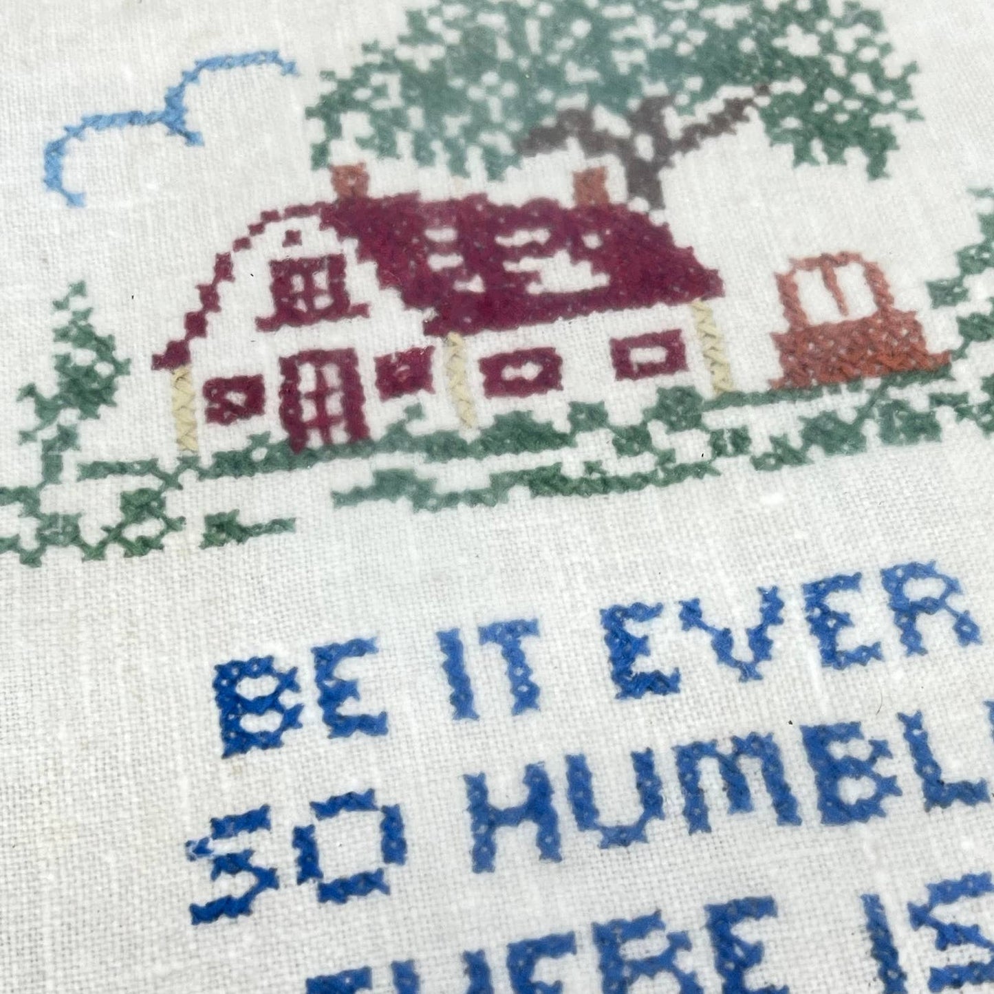 Vintage Original Framed Crewel Cross Stitch Sampler No Place Like Home 11x14 TE6