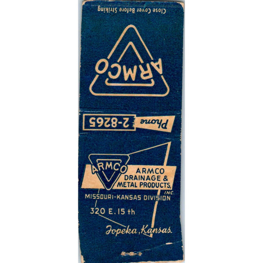 Armco Drainage & Metal Products Topeka KS Advertising Matchbook Cover SA9-M1