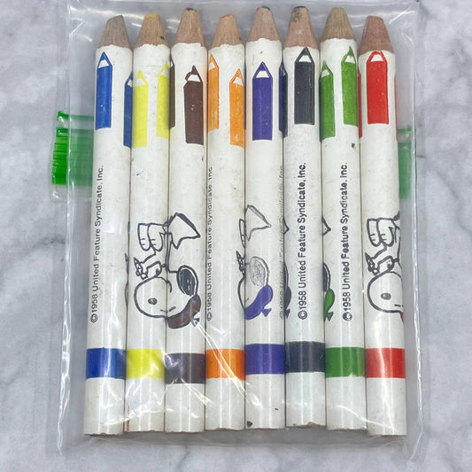 Vintage United Feature Syndicate Peanuts Snoopy Colored Pencil 1958 Set of 8 TJ1