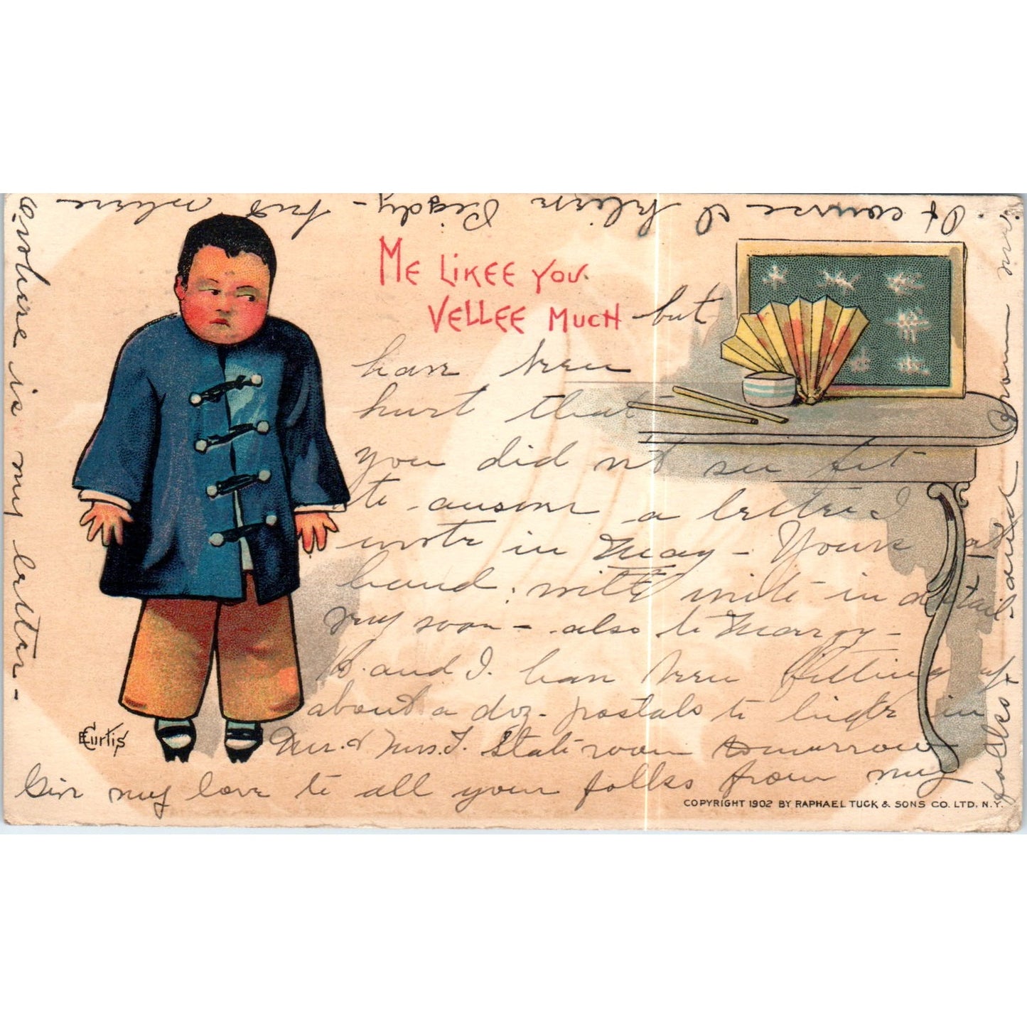 Me Likee You Vellee Much - E. Curtis Raphael Tuck Original Postcard P2-12