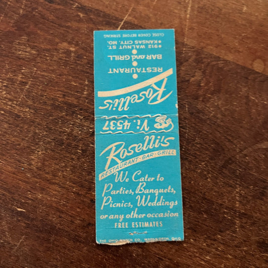 Roselli's Restaurant Kansas City MO Advertising Matchbook Cover MM11-4