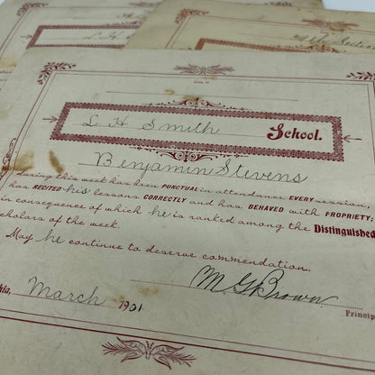 Lot of 1901-02 School Commendation Letters L.H. Smith School Philadelphia PA B6