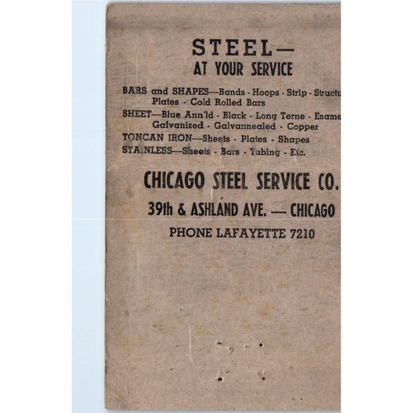 Chicago Steel Service Co Advertising Matchbook Cover SA1-M5