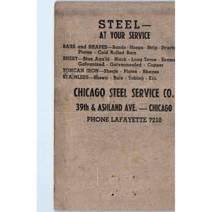 Chicago Steel Service Co Advertising Matchbook Cover SA1-M5