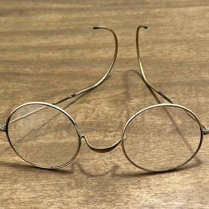 Antique Early 1900s Gold Round Frame Cable Arm Shuron Eyeglasses 5” TA2