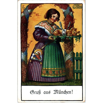 Gruß Aus München German Roast Pig Original Postcard P1-15