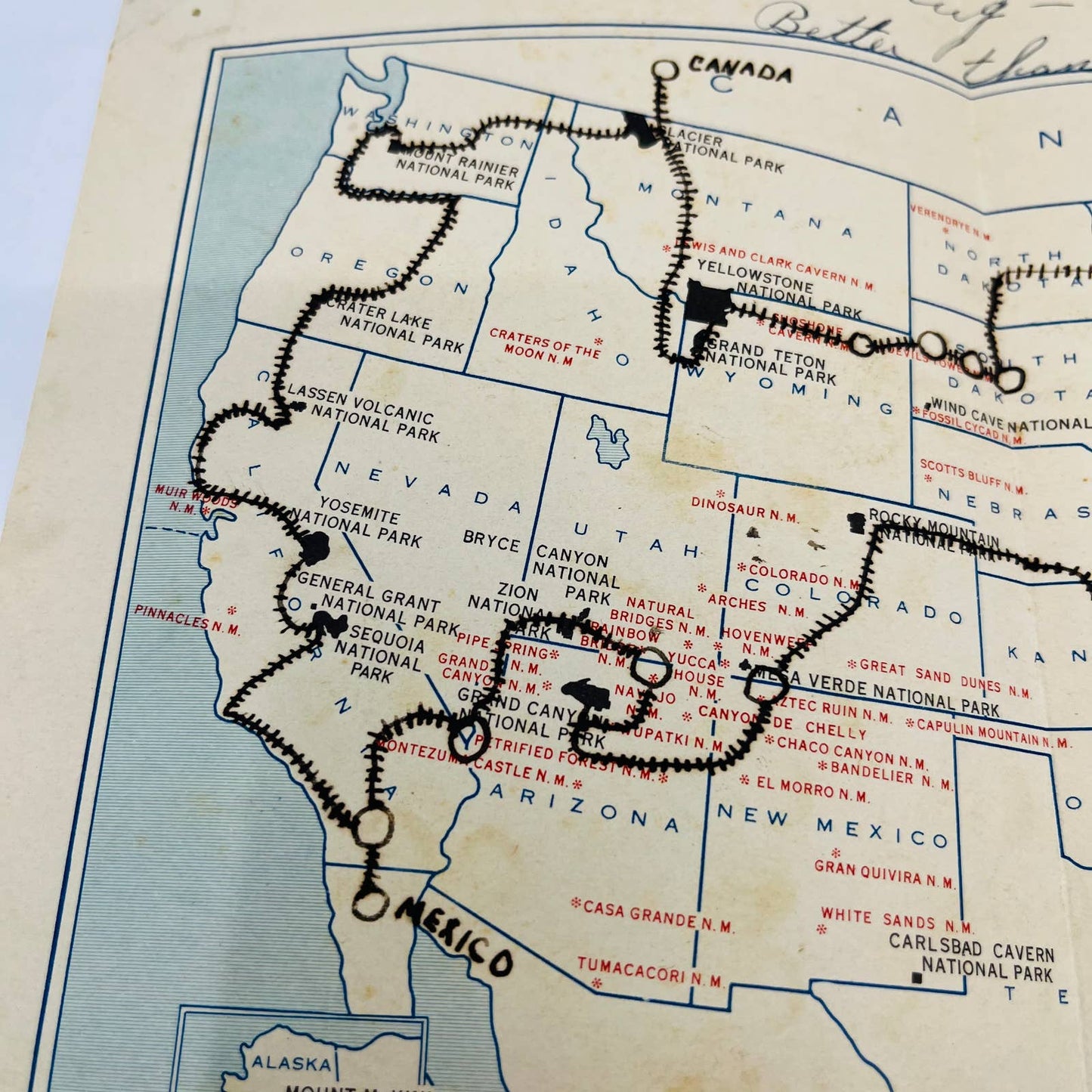 1936 US Map Showing 12000 Mile Trip Benjamin Clarence Naomi Striewig York PA C13