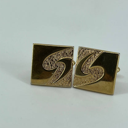 Vintage 1950s MCM MOD SWANK Cufflinks Square Textured Flourished Gold Tone SE1