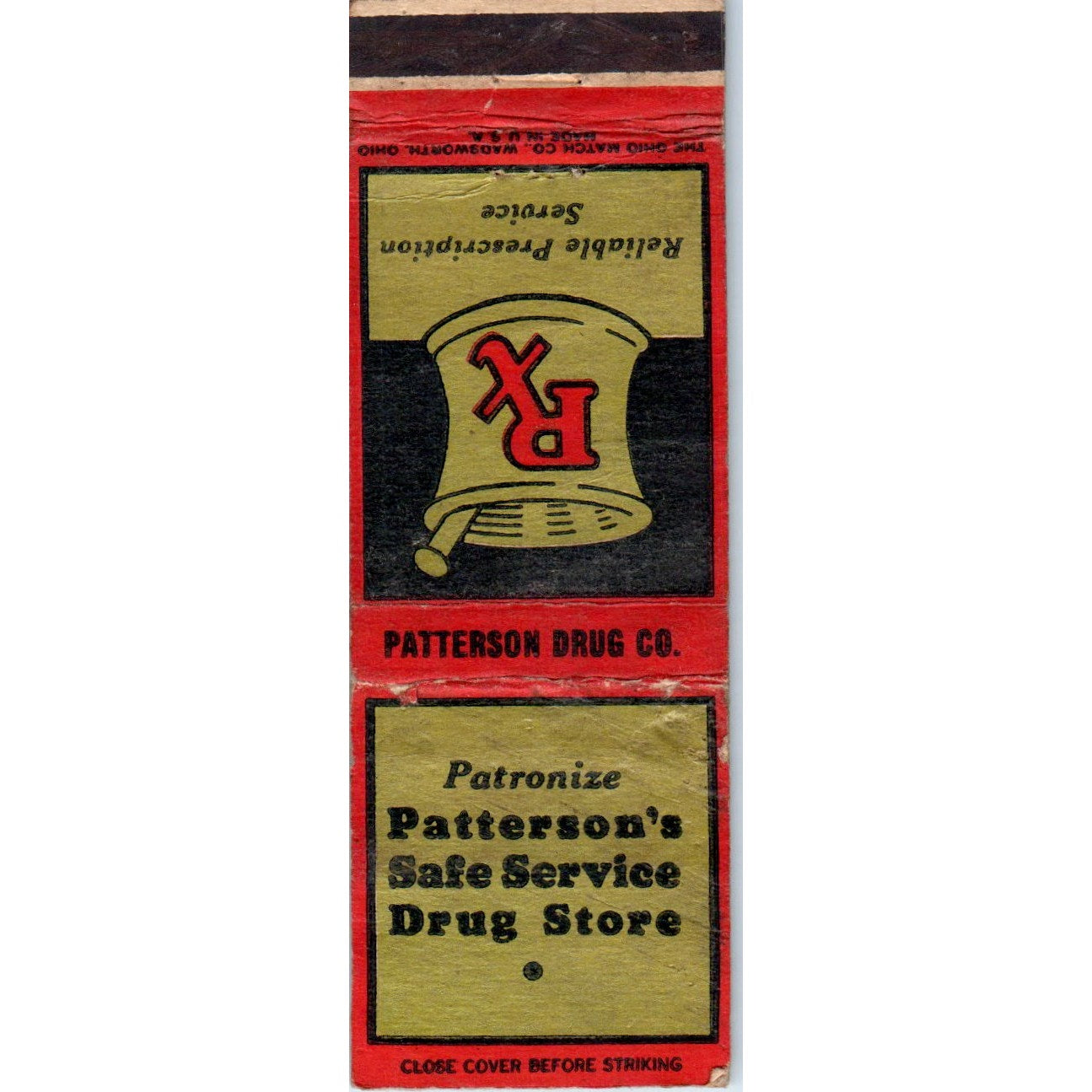 Patterson's Safe Service Drug Store Martinsville VA Advertising Matchbook MM9-8