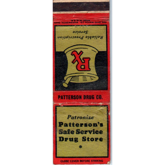 Patterson's Safe Service Drug Store Martinsville VA Advertising Matchbook MM9-8