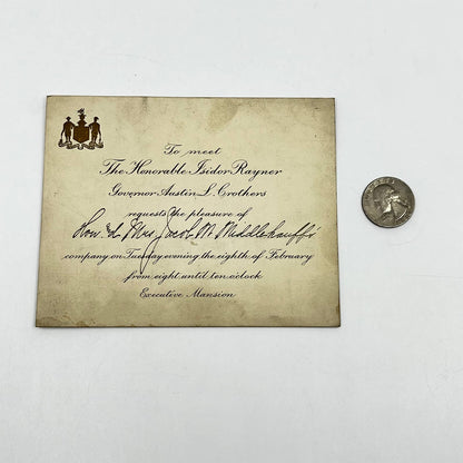 c1908 Invitation Isidor Raynor & Maryland Governor Austin L. Crothers SC6