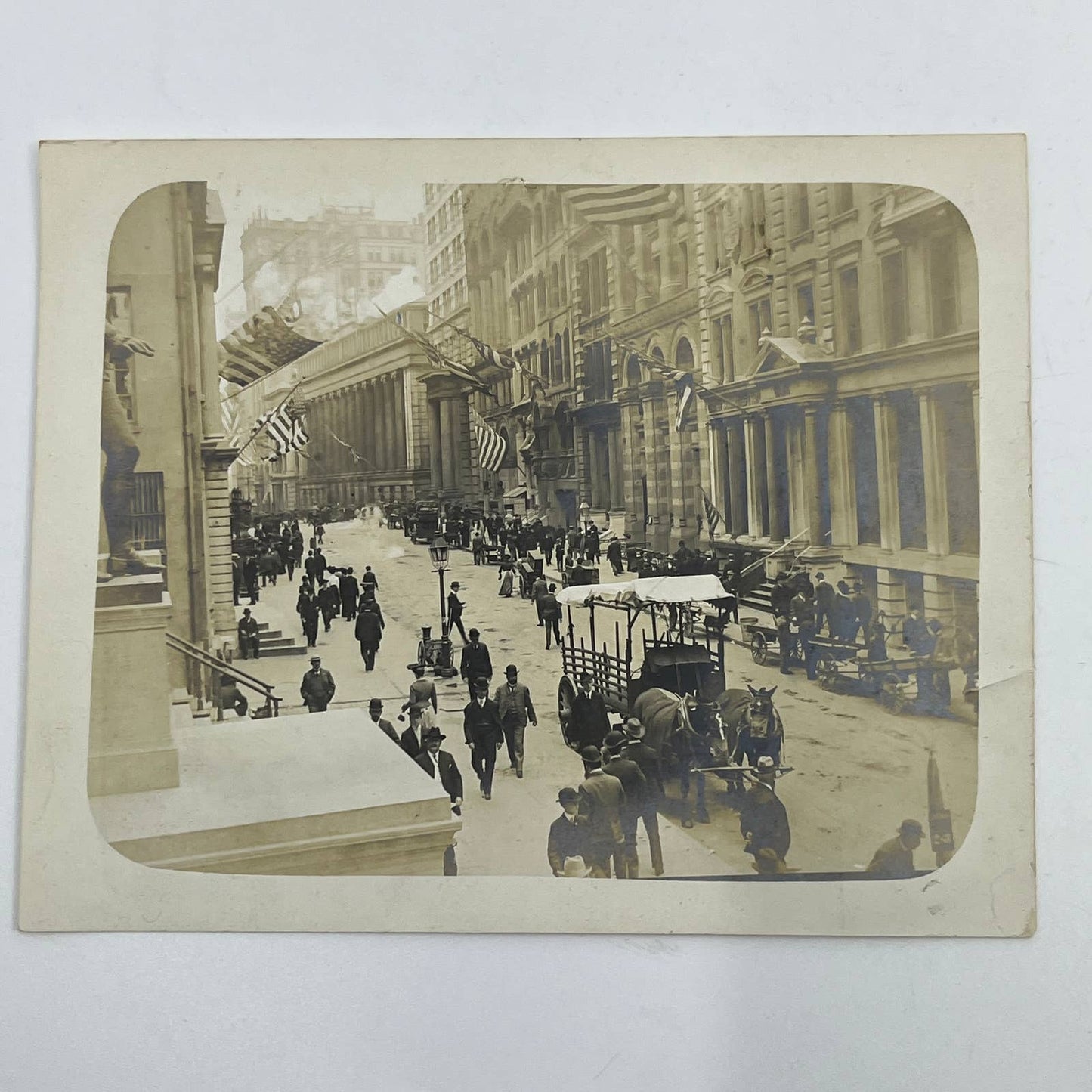 1903 Original Photograph Wall Street in Holiday Attire Horse & Carriage NYC AC7