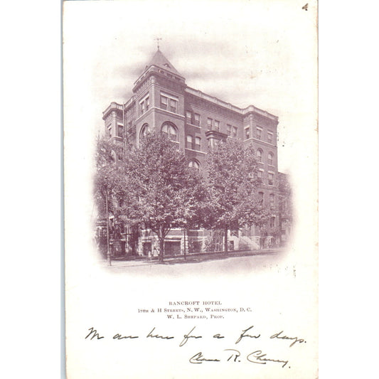 Bancroft Hotel W.L. Shepard 1908 Washington D.C. Original Postcard P1-16