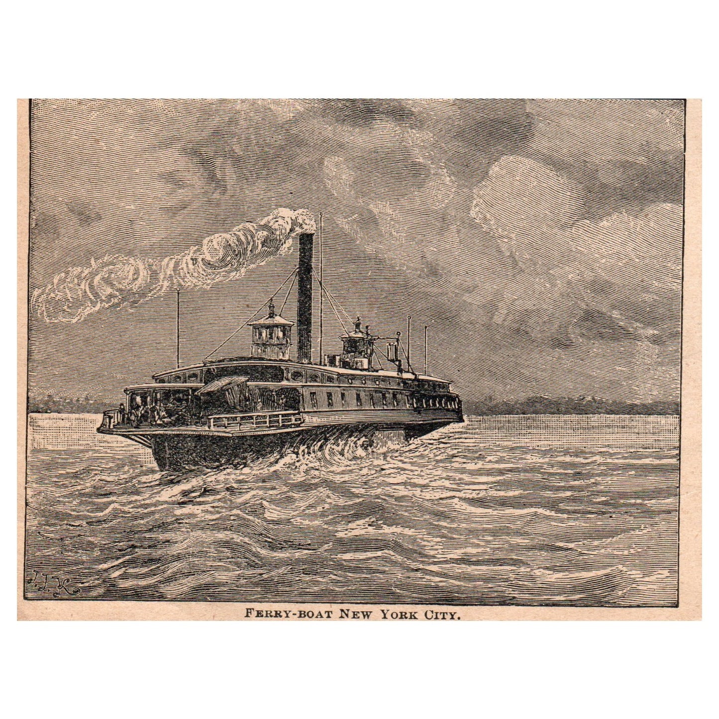 Ferry Boat in New York City 3.5x5" Original Engraving 1899 AK5-H6