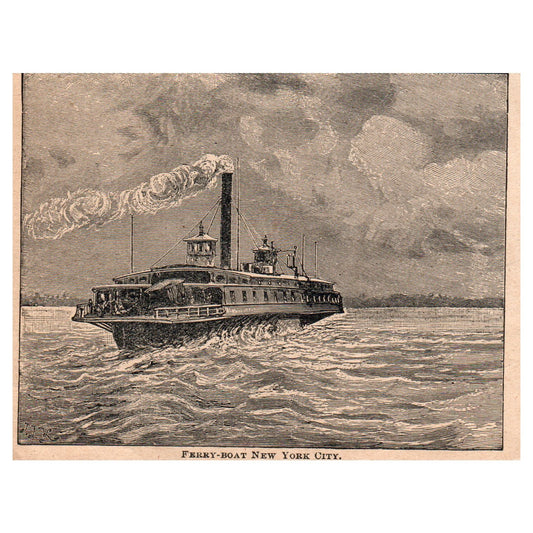 Ferry Boat in New York City 3.5x5" Original Engraving 1899 AK5-H6