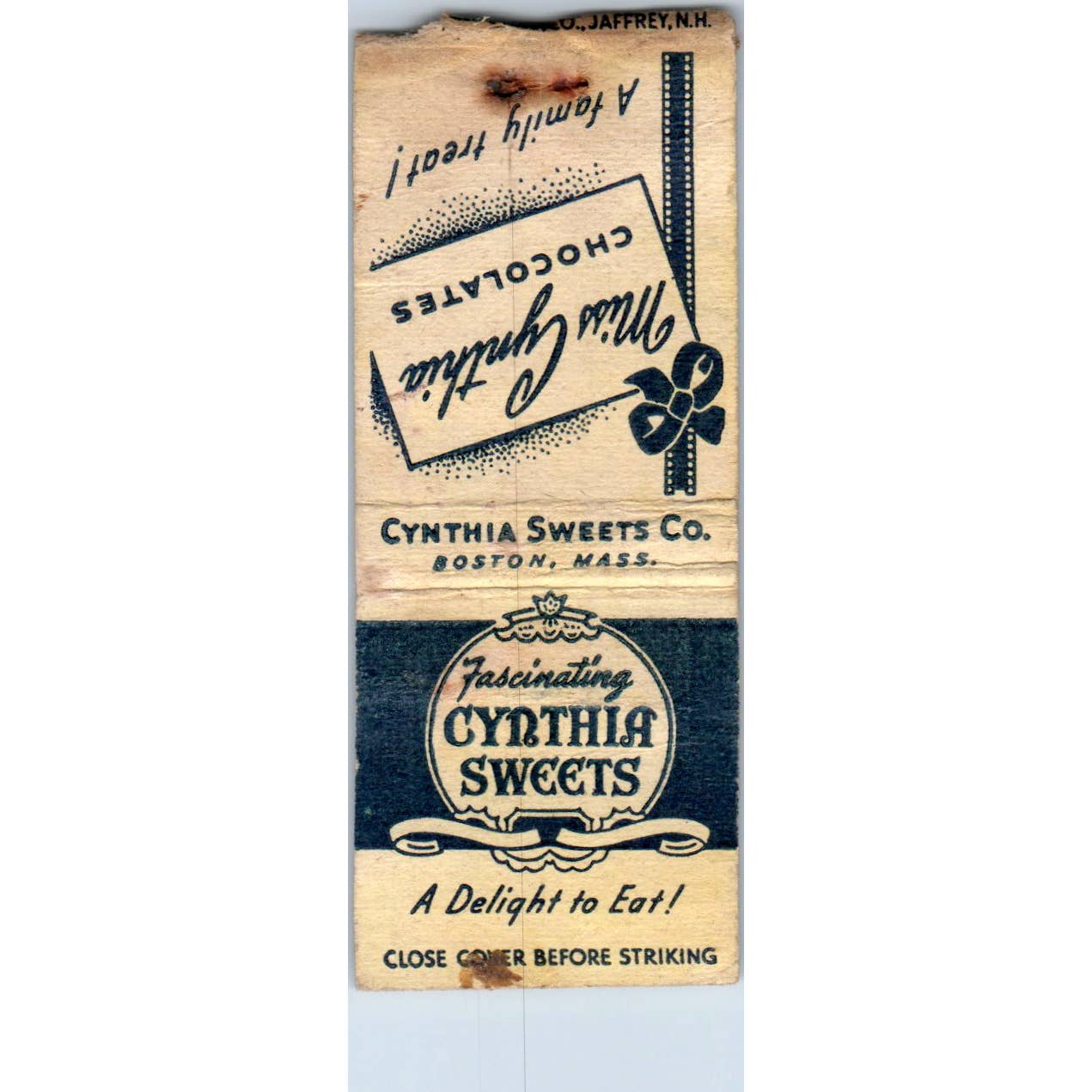 Cynthia Sweets Chocolates Boston MA Advertising Matchbook Cover SA1-M2