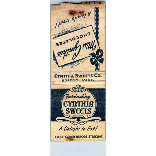 Cynthia Sweets Chocolates Boston MA Advertising Matchbook Cover MM9-10