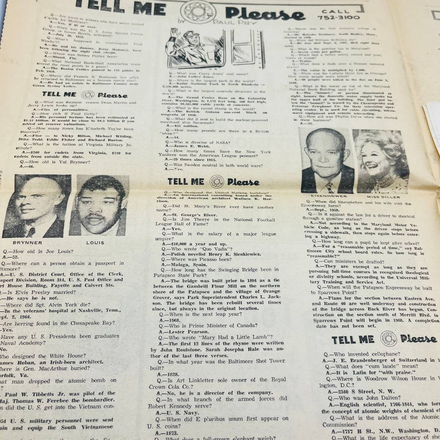 1967 Baltimore Maryland The News American Newspaper Tell Me Please Trivia BA4