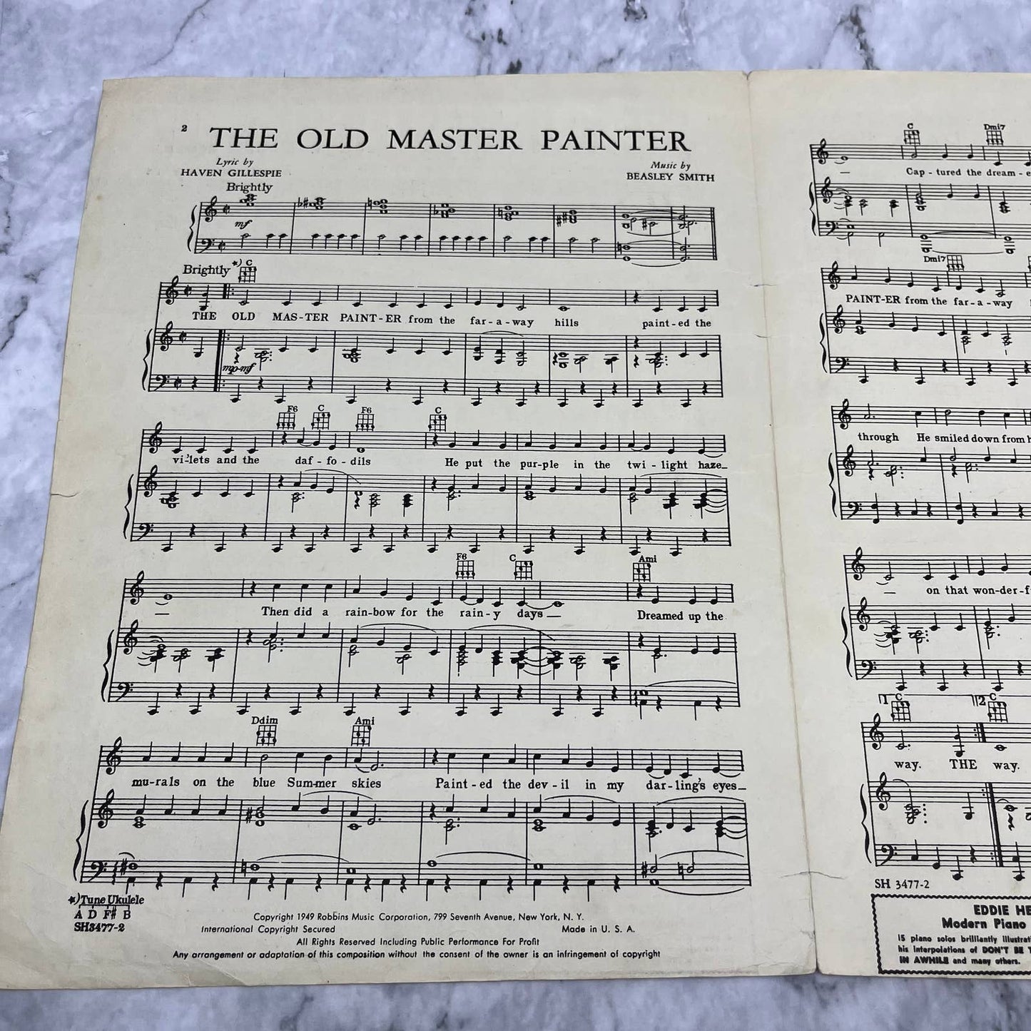 The Old Master Painter Sheet Music Mel Torme 1949 Haven Gillespie Smith TH5