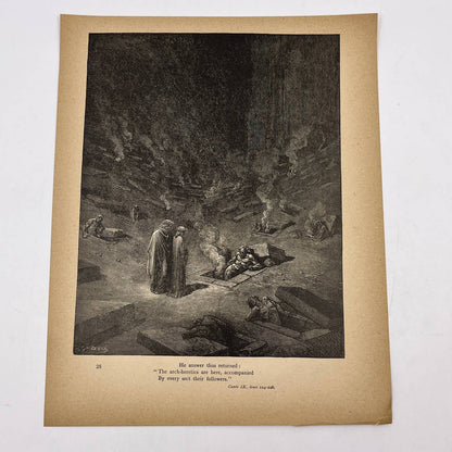 Original 1880s Gustave Dore Engraving Divine Comedy arch-heretics are here FL4