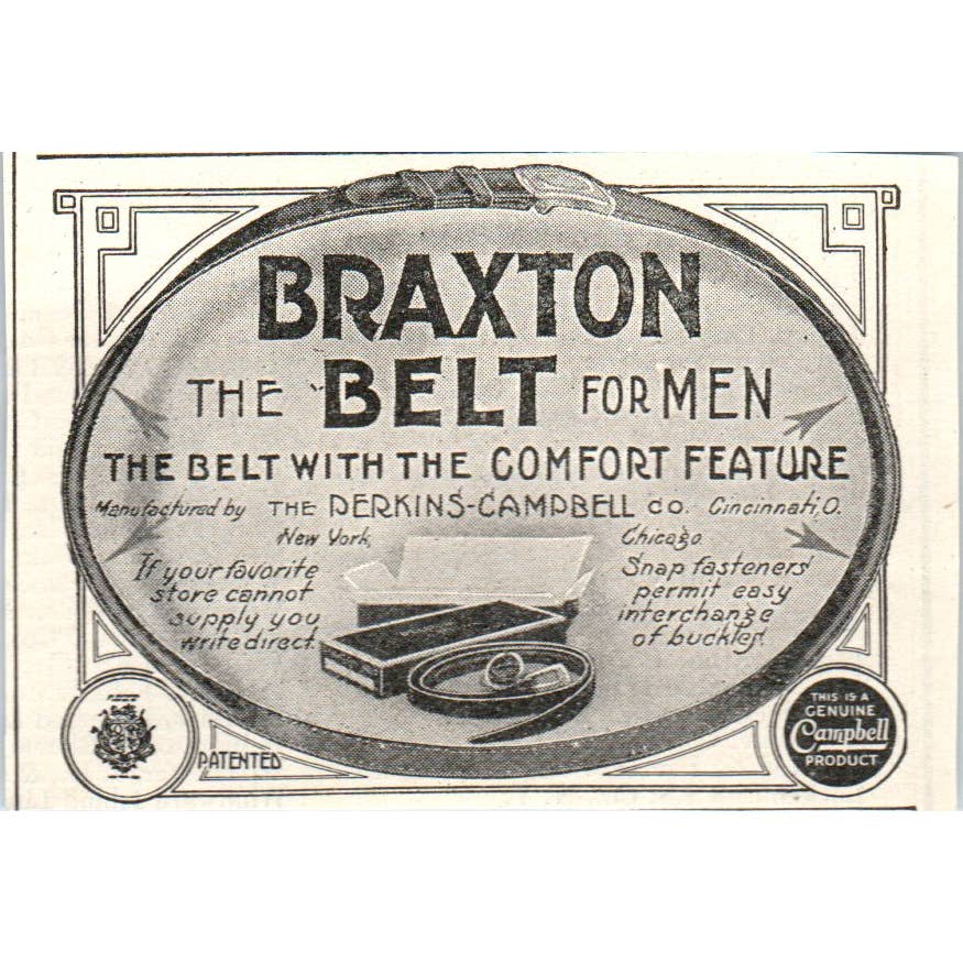 The Braxton Belt for Men Perkins-Campbell Co Cincinnati - 1903 Original Ad TJ7-L
