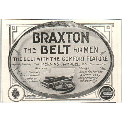 The Braxton Belt for Men Perkins-Campbell Co Cincinnati - 1903 Original Ad TJ7-L