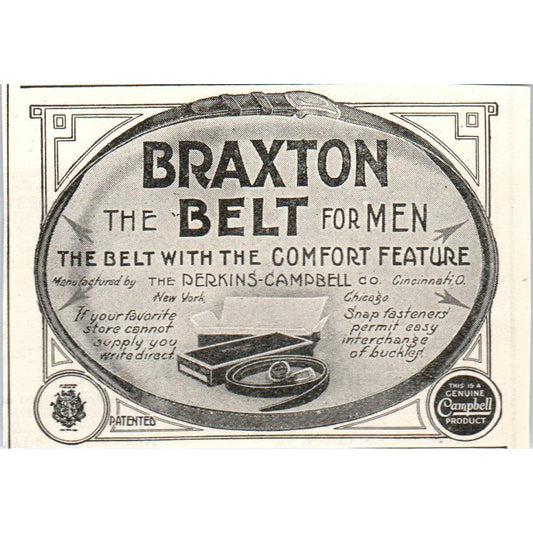 The Braxton Belt for Men Perkins-Campbell Co Cincinnati - 1903 Original Ad TJ7-L