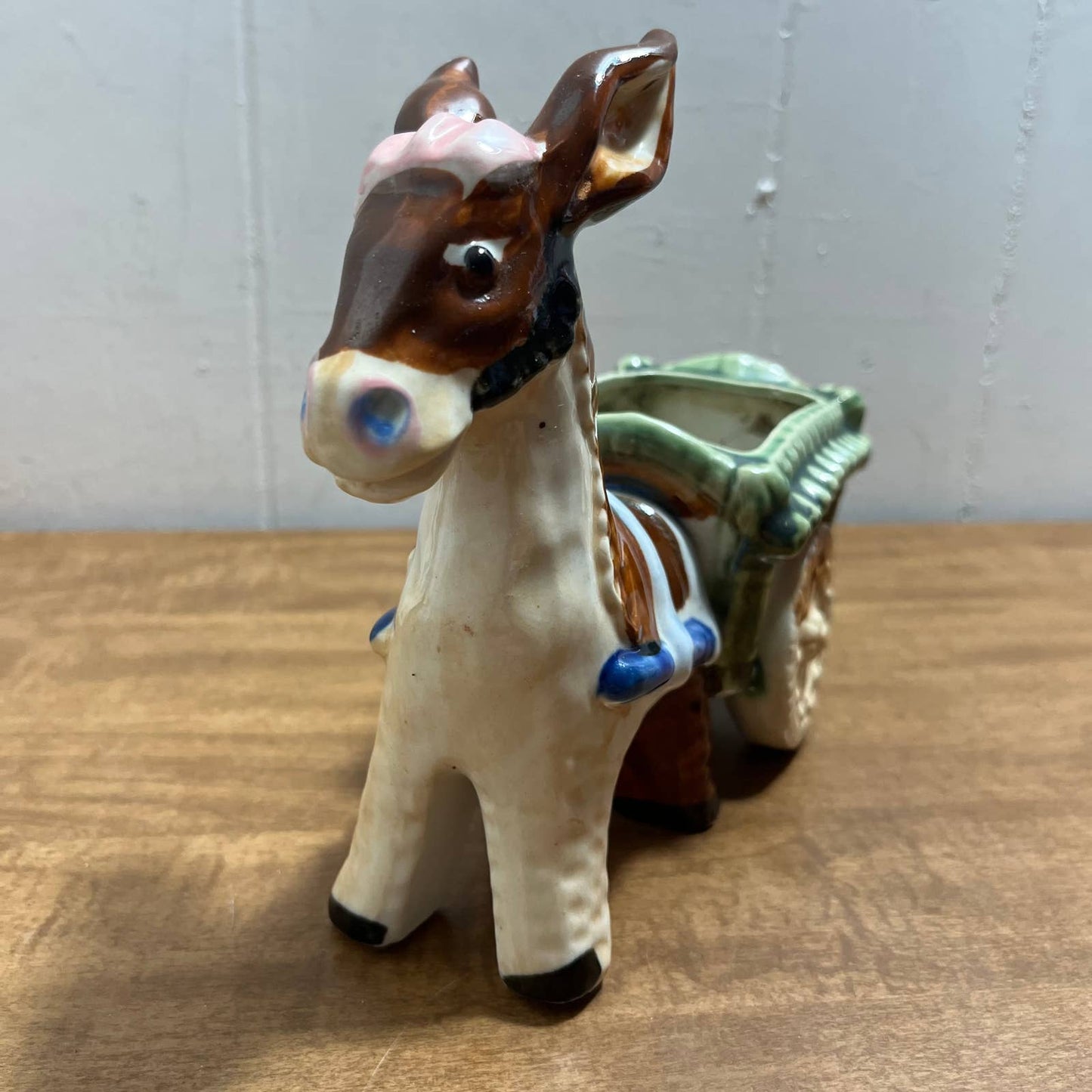 Vintage 1950s Ceramic Hand Painted Donkey Burrow Planter 8x7” Occupied Japan TA1