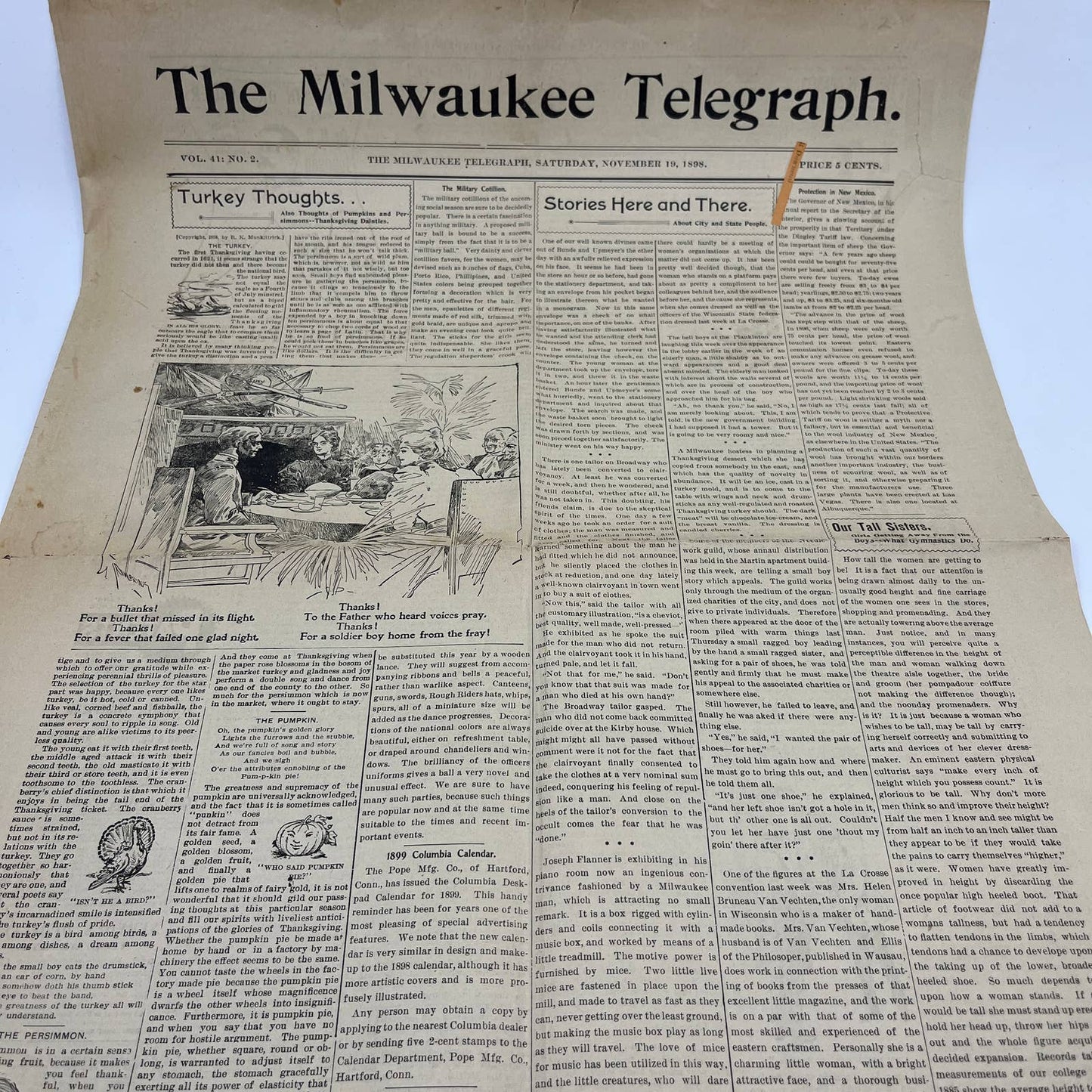 1898 Sep 25 Original Milwaukee Telegraph - Thanksgiving Turkey Thoughts FL4