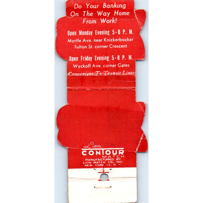 Hamburg Savings Bank Brooklyn NY Die Cut Advertising Matchbook Cover MM9-10