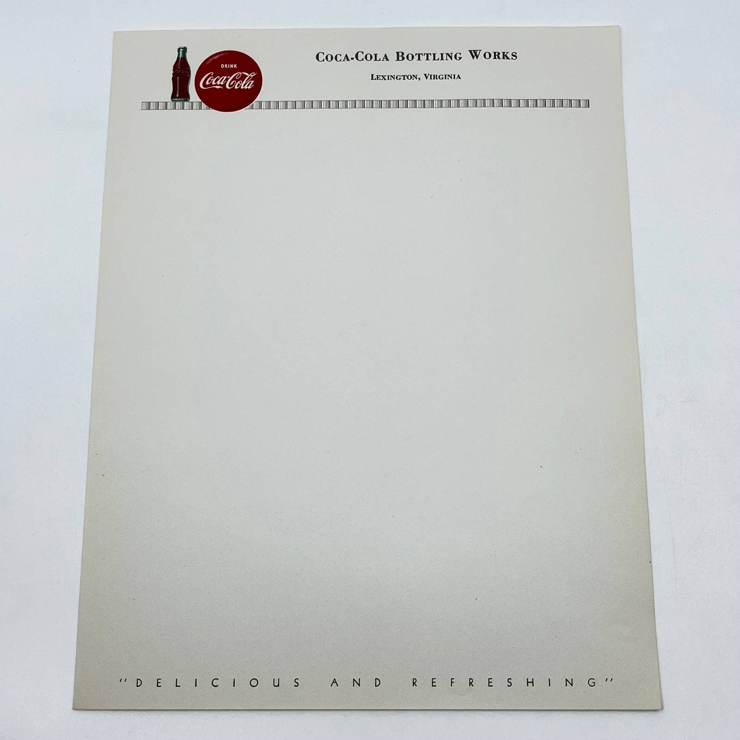 Vintage Coca-Cola Bottling Works Lexington Virginia Blank Letterhead AB5