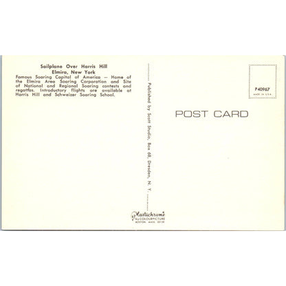 Sailplane Over Harris Hill Elmira NY - Original Postcard TJ9-P1