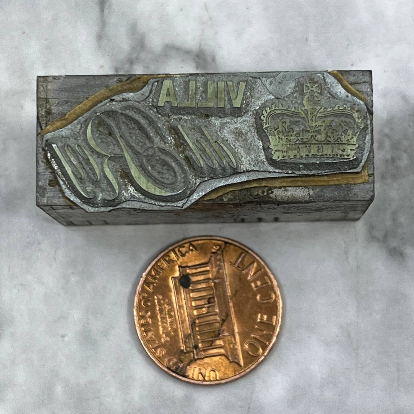 Vintage Printing Letterpress Printers Block Plate Crown Villa Del Rey TJ517