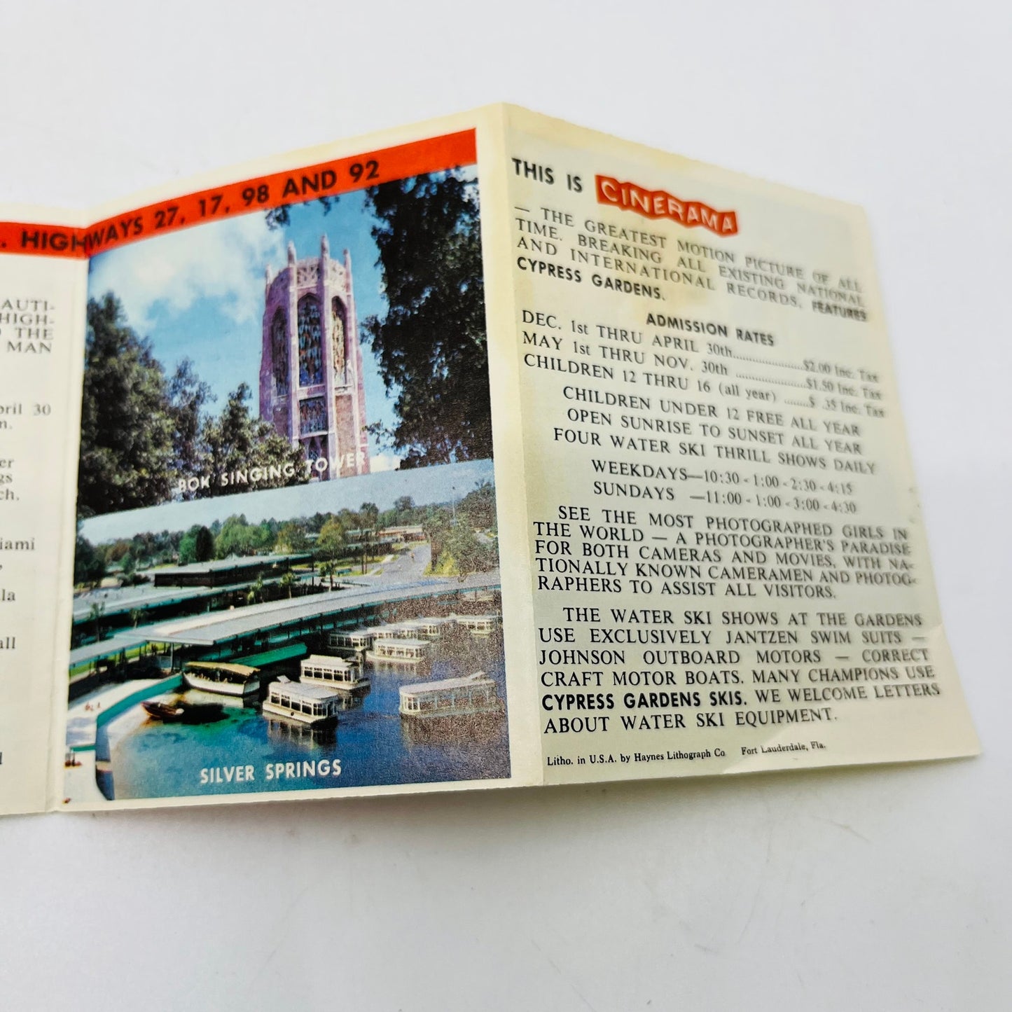 1960s Cypress Gardens FL Water Skiing Brochure Booklet Pamphlet 2.5 x 3.5 AK7-M7