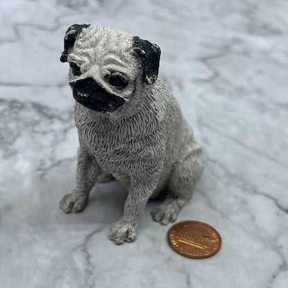 Vintage Hand Painted Cast Resin Pug Dog Figurine 3” TE2