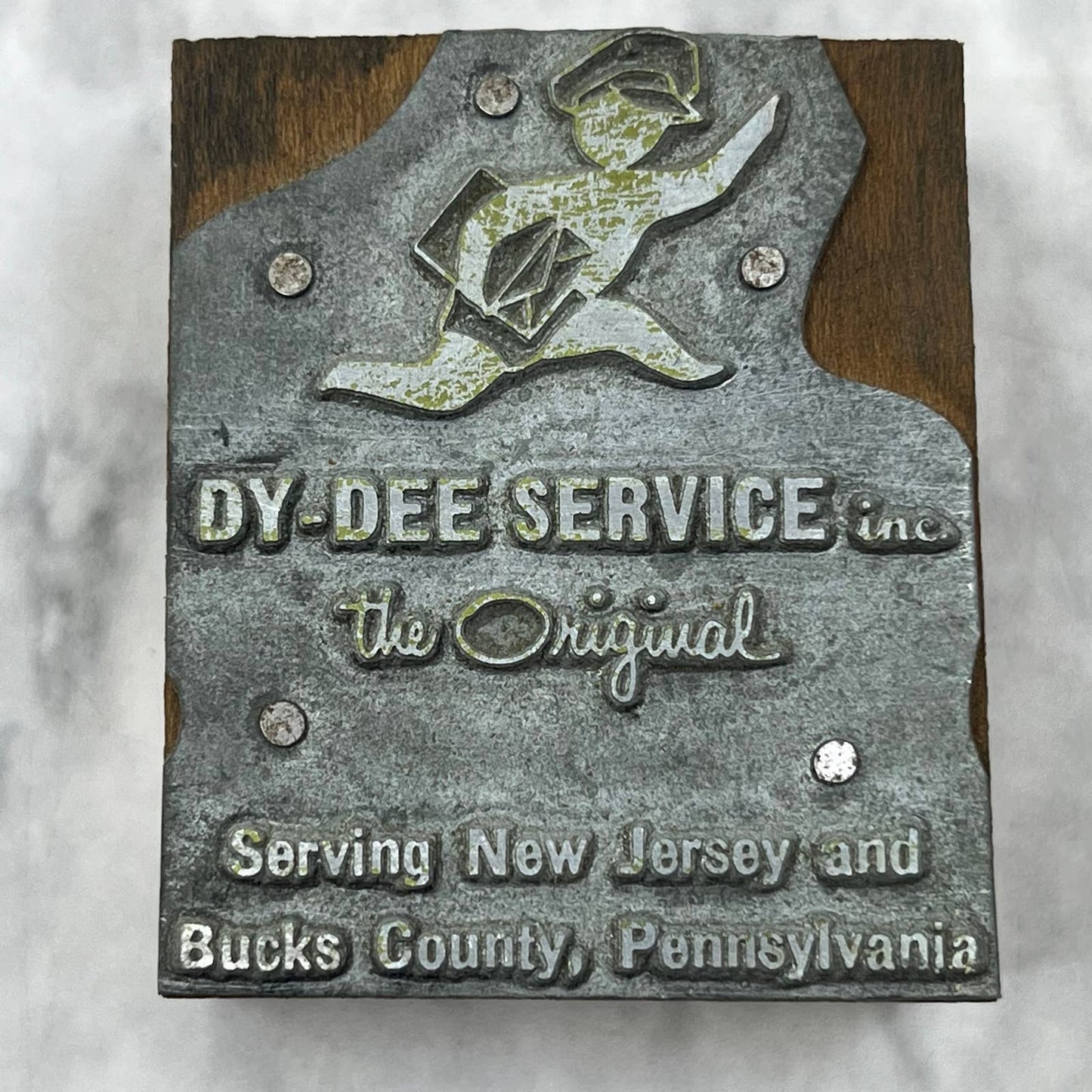 VTG Letterpress Printers Block Plate Dy-Dee Diaper Service Bucks County PA TJ54