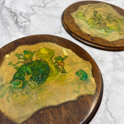 1970s Retro Decoupage Turtle Coasters Wall Art Set 5” TE3