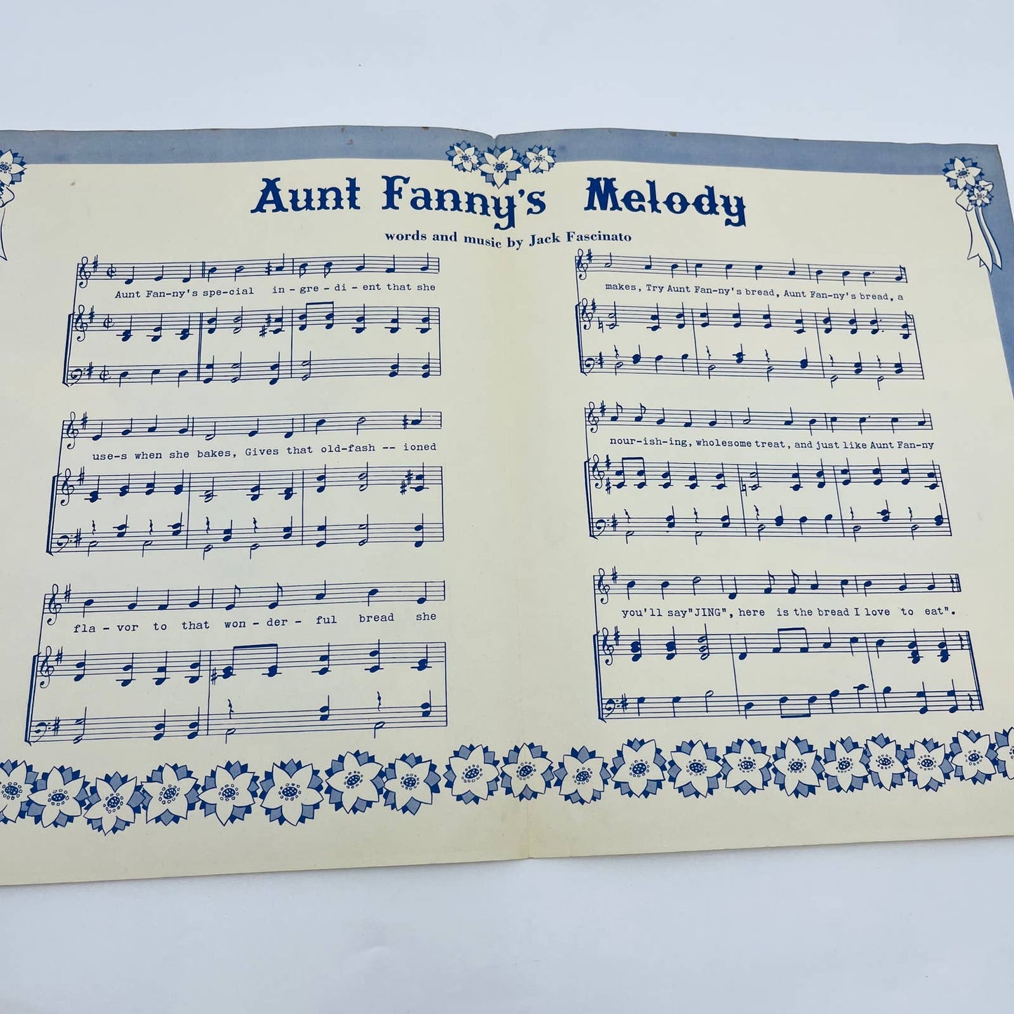 1952 Sheet Music Aunt Fanny’s Enriched Bread Advertisement Jingle Theme M1