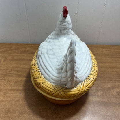 HUGE Vintage Hand Painted Ceramic NESTING HEN 10 x 8” TF6