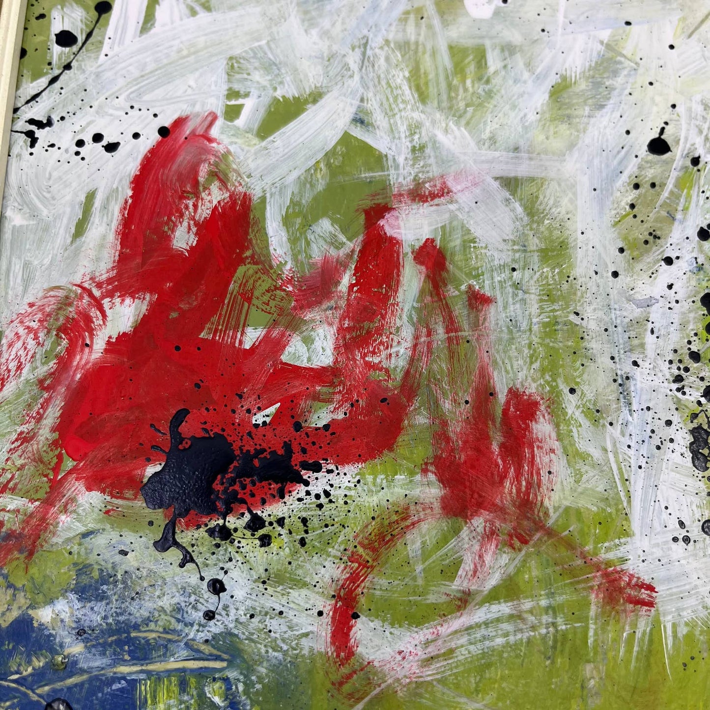 Framed Original Abstract Art Painting "Red Meridiem" Acrylic on Glass 9x11 TI5
