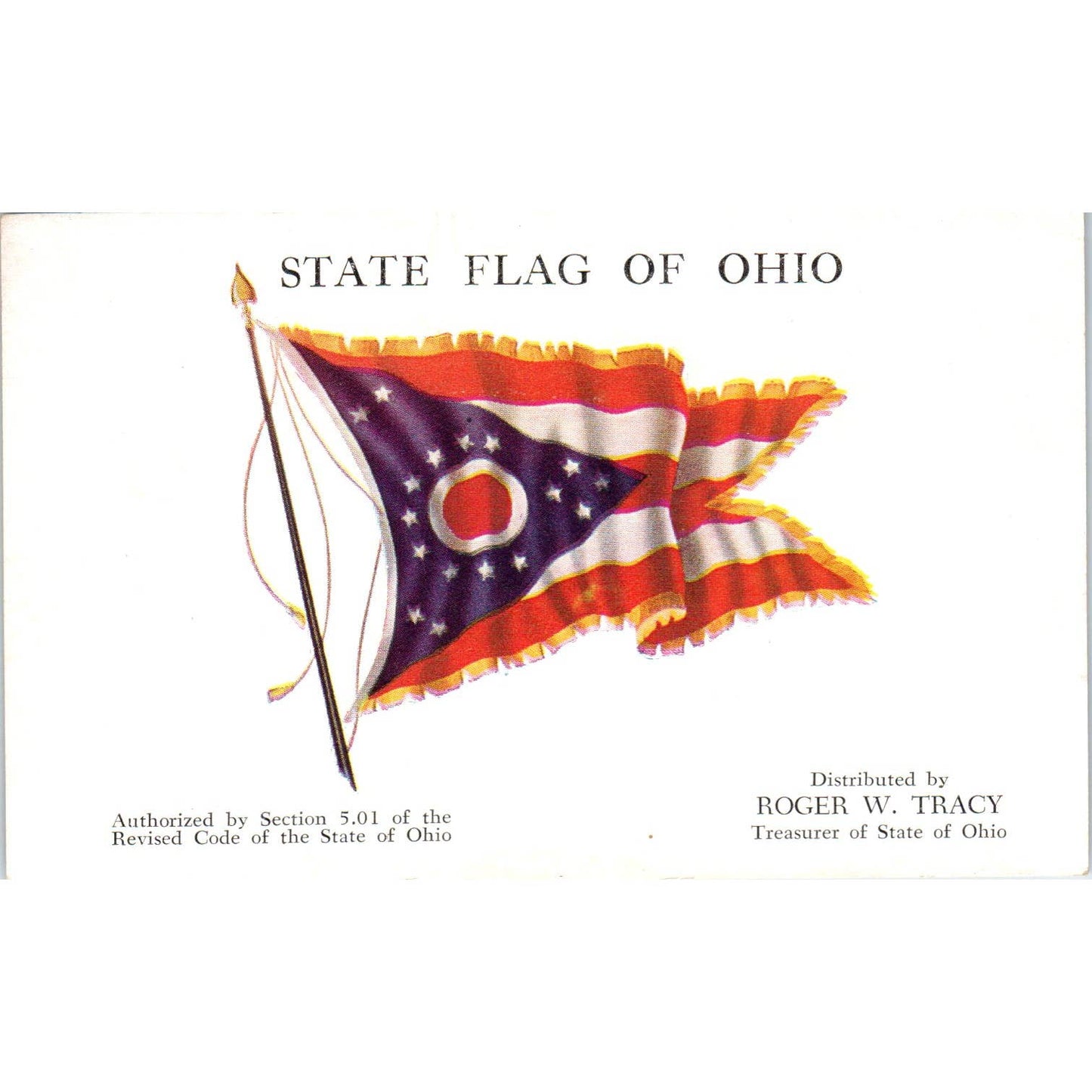 1950s 5x3" Card State Flag of Ohio Roger W. Tracy Treasurer TD8-O2
