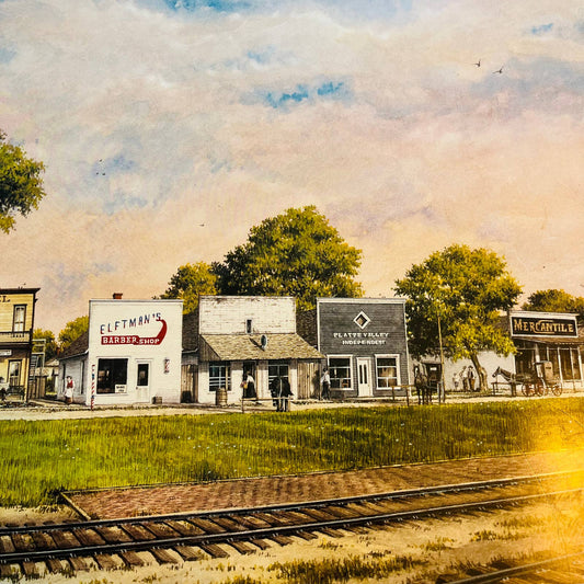 MJ Bristol Signed Print EARLY MORNING IN RAILROAD TOWN GRAND ISLAND NE 25x20 SL1