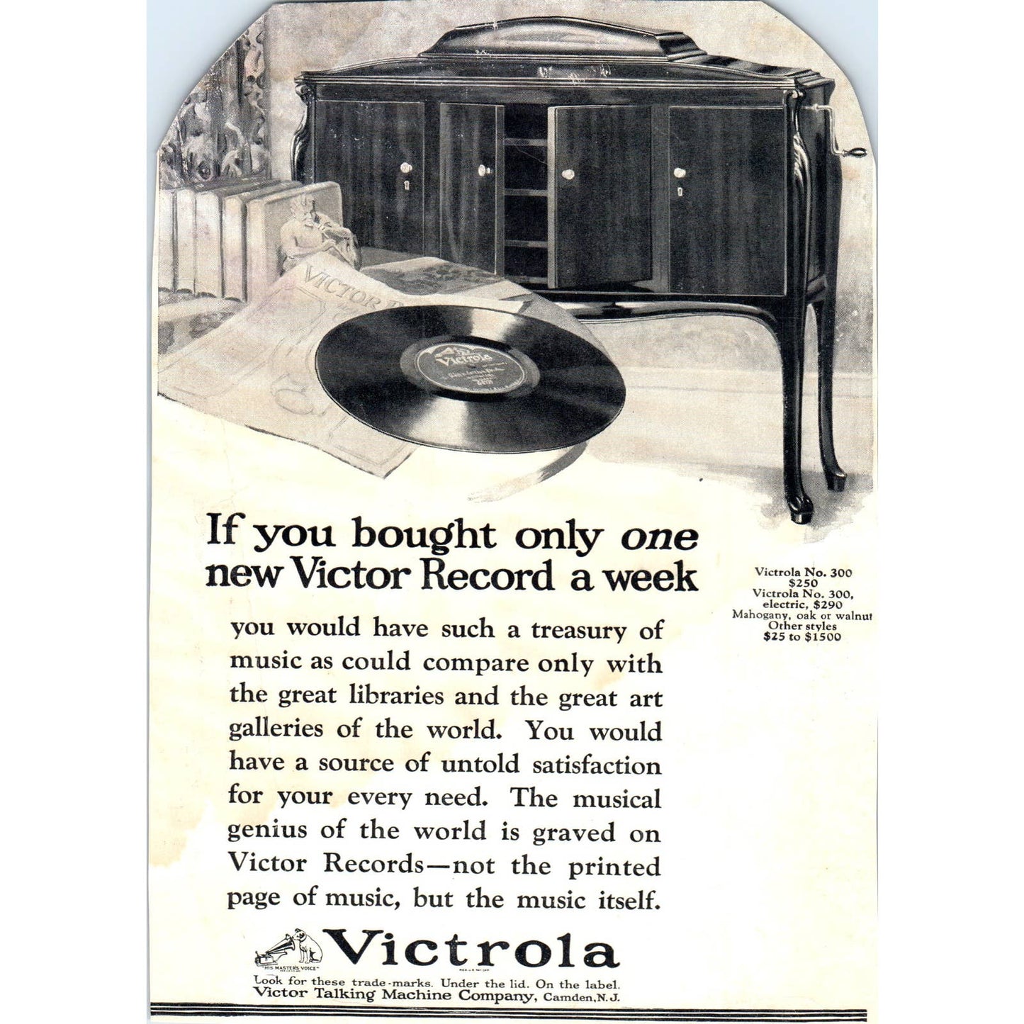 c1920 Harper's Magazine Ad - Victrola Record Player TD8-H1