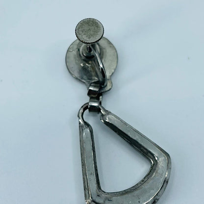 Vintage Art Deco Silver Tone Geometric Dangle Clip Earrings SB2
