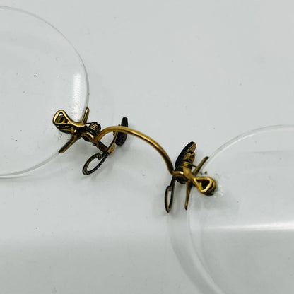 Antique Armless Nose Clip 12K Hold Filled GF Eyeglasses Oval Lens w/ Case